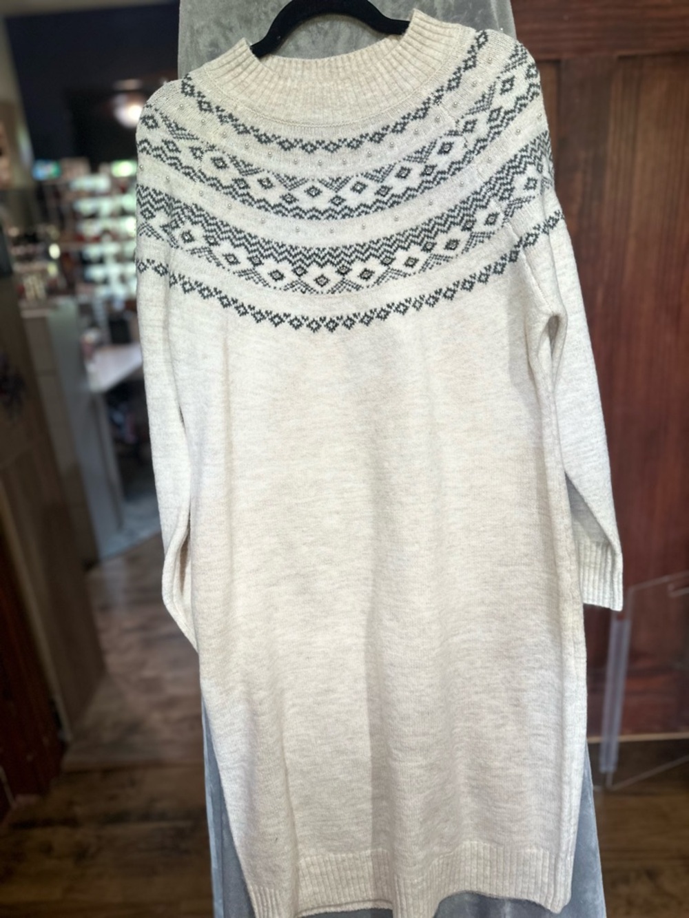 Cream Fair Isle Long Sleeve Sweater Dress